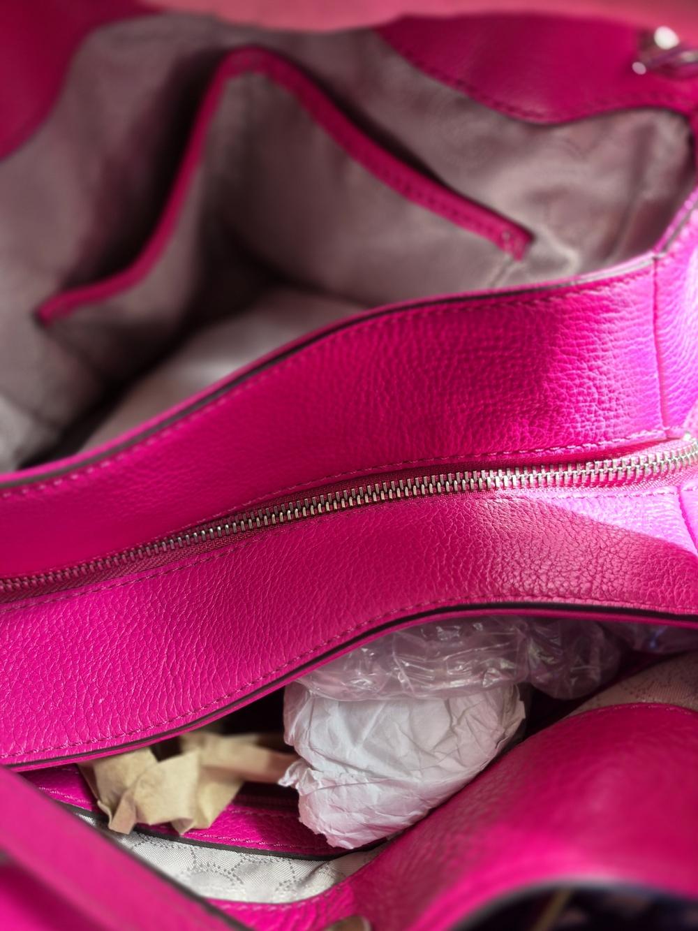 Michael Kors Hot Pink Pebbled Leather Shoulder Bag with Silver Chain-Link Straps - Picture 14 of 16
